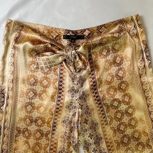 Vintage Y2k 100% Silk Stretch Pants Size 12 Boho Tie Front Straight Leg - Picture 2 of 13